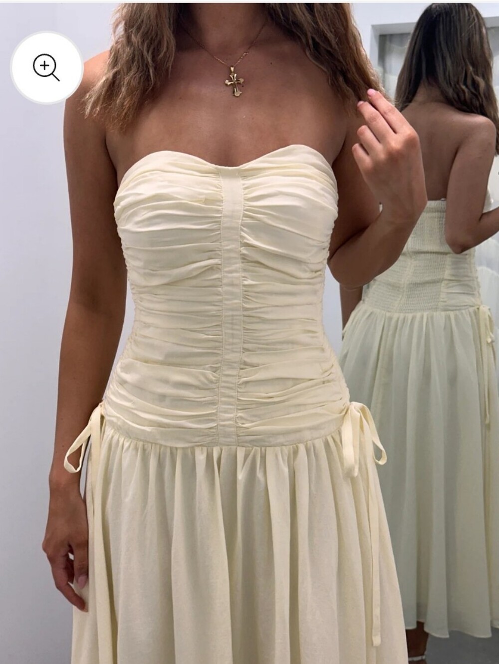 Astr Strapless Ruched Maxi Dress in Cream